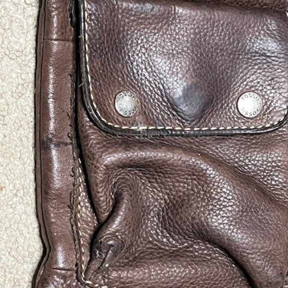 VTG Fossil Sutter Multi-Pocket Messenger Crossbody Pebbled Finish Leather Bag - Picture 14 of 16